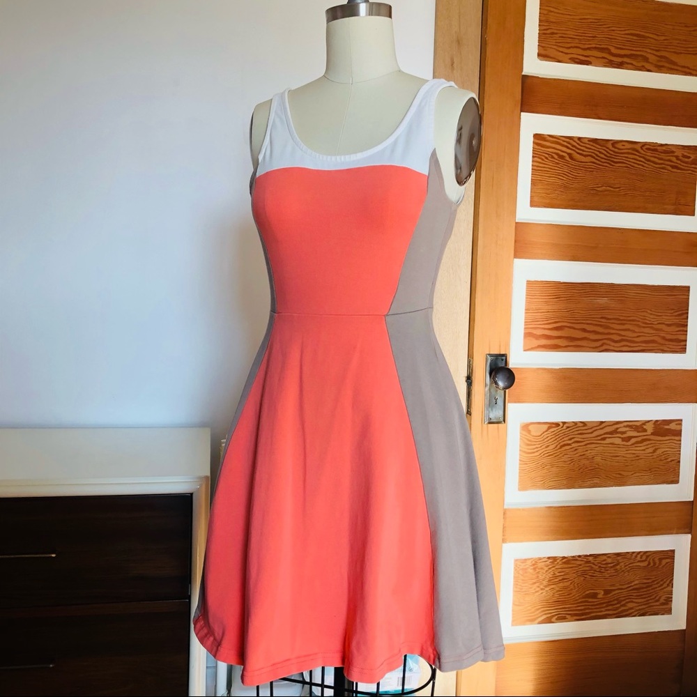 EXPRESS dress coral grey off white size XS